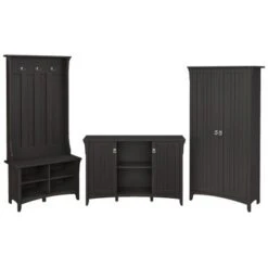 Salinas Entryway Storage Set With Hall Tree, Shoe Bench And Cabinets - Black -Office Storage Sales 01fe2941 ef91 4e9c 9bff a3b82c2d5304