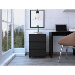 FM Furniture Vienna Three Drawers Filing Cabinet Roller Blade Glide - Black