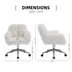 Modern Faux Fur Home Office Chair, Fluffy Chair For Girls, Makeup Vanity Chair With Gold / Silver Plating Base - White -Office Storage Sales 02636158 3be3 45b5 8d22 5f9ba3ee6181