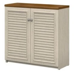 Fairview Storage Cabinet With Doors And Shelves By Bush Furniture - 31.73"L X 12.76"W X 30.71"H - Antique White/Tea Maple -Office Storage Sales 03dee9af d8aa 43b1 8d77 3e9651c1184c