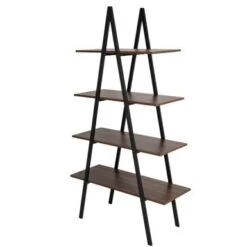 Glitzhome Casual 3-5 Tier Etagere Storage Bookcase Ladder Bookshelf - Walnut-5.4FT-A Shape