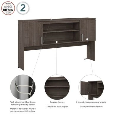 Ridgeley 65W Hutch With Doors By Bestar - Medium Gray Maple 18 Ridgeley 65W Hutch With Doors By Bestar - Medium Gray Maple - Image 18