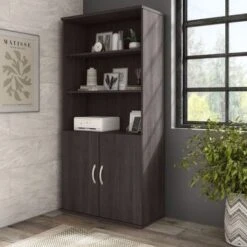 Hybrid Tall 5 Shelf Bookcase With Doors By Bush Business Furniture - Storm Gray
