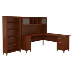 Somerset 72W L Shaped Desk With Hutch And 5 Shelf Bookcase - Hansen Cherry -Office Storage Sales 064d4264 91ba 467f 8b3d 094aaa94c44a