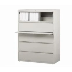 8000 Series 42" Wide 5-Drawer Lateral File Cabinet, Light Gray - Locking - Grey - Steel/Metal