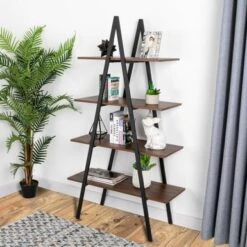 Glitzhome Casual 3-5 Tier Etagere Storage Bookcase Ladder Bookshelf - Brown-3.5FT-H Shape -Office Storage Sales 07622c02 e086 4bea 9f23 2055310737b8