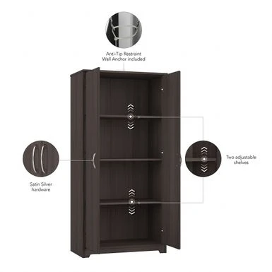 Cabot Tall Storage Cabinet With Doors By Bush Furniture - Modern Walnut 6 Cabot Tall Storage Cabinet With Doors By Bush Furniture - Modern Walnut - Image 6