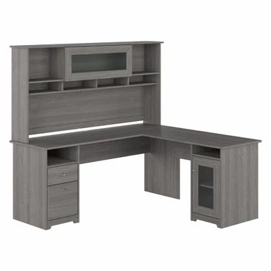 Cabot 72W L Shaped Desk With Hutch And Storage By Bush Furniture - Ash Gray 10 Cabot 72W L Shaped Desk With Hutch And Storage By Bush Furniture - Ash Gray - Image 10