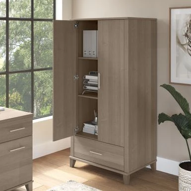 Somerset Tall Storage Cabinet With Doors And Drawer By Bush Furniture - Platinum Gray 4 Somerset Tall Storage Cabinet With Doors And Drawer By Bush Furniture - Platinum Gray - Image 4