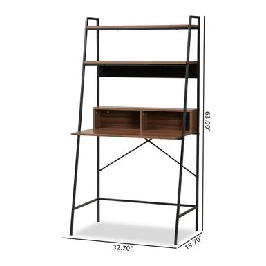 Baxton Studio Palmira Industrial Wood And Metal Desk With Shelves-Walnut Brown - Walnut Brown, Black 10 Baxton Studio Palmira Industrial Wood And Metal Desk With Shelves-Walnut Brown - Walnut Brown, Black - Image 10