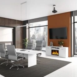 72W Electric Fireplace Storage Cabinet By Bush Business Furniture - White -Office Storage Sales 0b6b3f5e 6bec 484e 87ab 847f63c283db