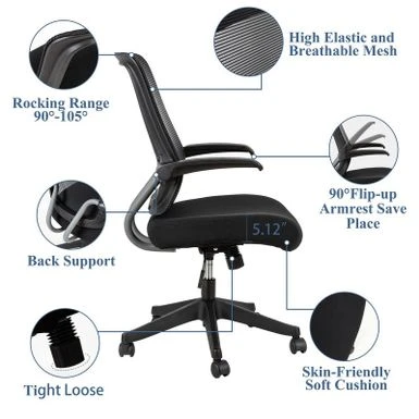 Mid-mesh Task Chair With Flip Up Arms And Tilt Function MAX 105 - Black 11 Mid-mesh Task Chair With Flip Up Arms And Tilt Function MAX 105 - Black - Image 11