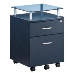 Porch & Den Capilano Glass Top Rolling File Cabinet - Graphite