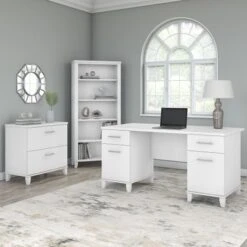 Somerset 60W Office Desk With Cabinet And 5 Shelf Bookcase - Ash Gray -Office Storage Sales 109e7ca6 39f4 4879 8291 9eb94db09a5e