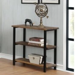 Carbon Loft Lawrence 2-shelf Metal And Solid Wood Under-window Bookcase - Brown - Wood Finish