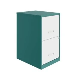 Space Solutions 18in. 2 Drawer Metal File Cabinet, Teal - Teal / Alpine White - Letter