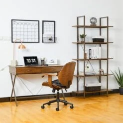 Glitzhome Casual 3-5 Tier Etagere Storage Bookcase Ladder Bookshelf - Walnut-4.6FT-H Shape -Office Storage Sales 12dfdb31 7653 47dd 8920 d35fb6f582fb