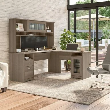 Cabot 72W L Shaped Desk With Hutch And Storage By Bush Furniture - Ash Gray 1 Cabot 72W L Shaped Desk With Hutch And Storage By Bush Furniture - Ash Gray