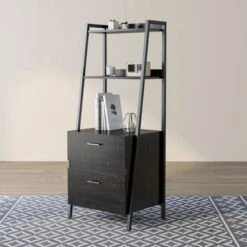 DH BASIC Contemporary Iron 2-Drawer Bookshelf With File Cabinet By Denhour - Reclaimed Black Oak -Office Storage Sales 18843d66 c2ee 419d a6f3 493edfbde789