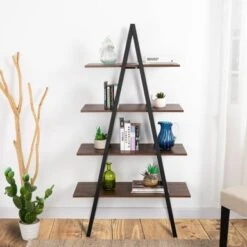 Glitzhome Casual 3-5 Tier Etagere Storage Bookcase Ladder Bookshelf - Walnut-5.4FT-A Shape -Office Storage Sales 1b1ae8ab 09bc 4857 9fe7 76c2ab1190c7