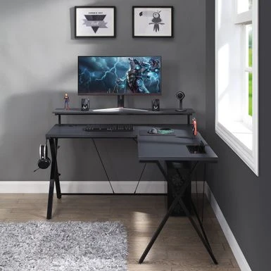 Checkpoint Battlestation L Shaped Gaming Desk With RGB LED Lights - Grey 4 Checkpoint Battlestation L Shaped Gaming Desk With RGB LED Lights - Grey - Image 4