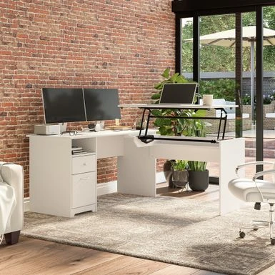 60W 3-position L-shaped Sit To Stand Desk By Bush Furniture - White 1 60W 3-position L-shaped Sit To Stand Desk By Bush Furniture - White