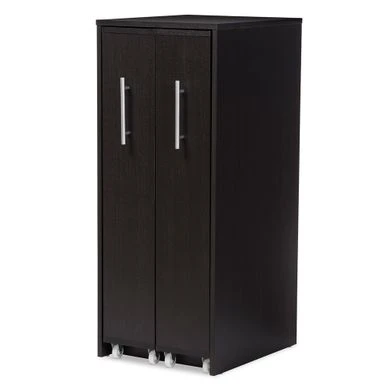 Baxton Studio Lindo Dark Brown Wood Bookcase With Two Pulled-out Doors Shelving Cabinet - Shelf-Dark Brown 4 Baxton Studio Lindo Dark Brown Wood Bookcase With Two Pulled-out Doors Shelving Cabinet - Shelf-Dark Brown - Image 4