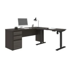 Bestar Prestige L-Desk Including Electric Height Adjustable Table - Bark Gray & Slate -Office Storage Sales 242de496 5484 45e2 a6ba b9ff60dede6f