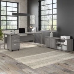 Hybrid 72W Computer Desk With Storage Set By Bush Business Furniture - Platinum Gray