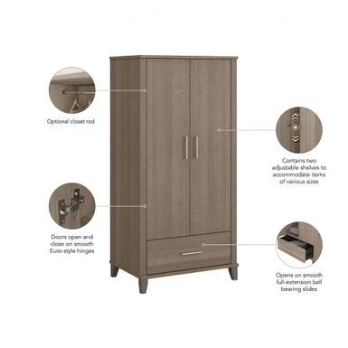 Somerset Tall Storage Cabinet With Doors And Drawer By Bush Furniture - Platinum Gray 7 Somerset Tall Storage Cabinet With Doors And Drawer By Bush Furniture - Platinum Gray - Image 7