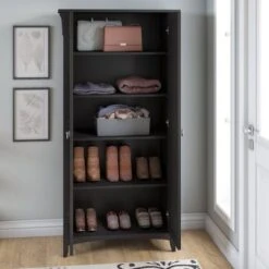 Salinas Entryway Storage Set With Hall Tree, Shoe Bench And Cabinets - Black -Office Storage Sales 27af5ad2 4a65 4093 ac17 c8e174011fc8