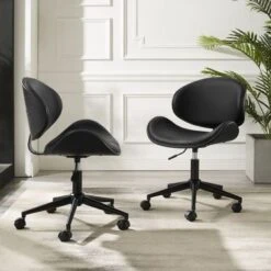 Madonna Mid-century Adjustable Office Chair By Corvus - Black - Walnut Finish -Office Storage Sales 27b1872b ca81 4998 a39f 762590580a5b