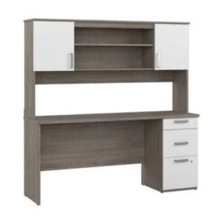 Ridgeley 65W Computer Desk With Hutch By Bestar - Charcoal Maple -Office Storage Sales 29af3957 d3dd 48e4 bdb3 2f28c8c30068
