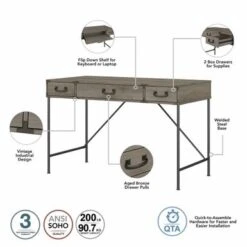 Ironworks 48W Writing Desk From Kathy Ireland Home By Bush Furniture - Vintage Golden Pine -Office Storage Sales 2cc5a9f5 6da4 4e86 9082 304ec0b3c498