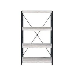 4 Wooden Shelves Bookshelf With Metal Frame In Antique White - Antique White And Black