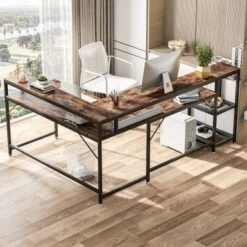 Lee Industrial L-Shaped Desk With Storage Shelves, Corner Computer Desk PC Laptop Study Table Workstation - Grey -Office Storage Sales 2fc181d0 5166 41c8 96d8 e9d07e9cd332