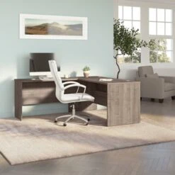 Ridgeley 65W L Shaped Desk By Bestar - Charcoal Maple -Office Storage Sales 30cf015e 02eb 4a28 84ec 21c76a4a64e0