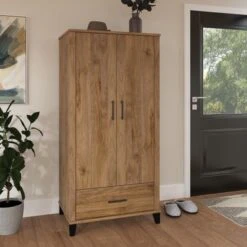 Somerset Tall Entryway Cabinet With Doors And Drawer By Bush Furniture - Fresh Walnut