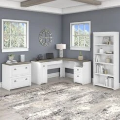 L-shaped Desk With Bookcase And File Cabinet - Cape Cod Gray -Office Storage Sales 334a62ca 03f1 4086 954f b94954d8720c