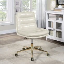 Legacy Office Chair In Faux Leather With Gold Base - Cream