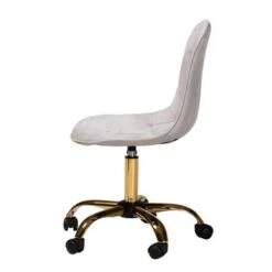 Baxton Studio Kabira Contemporary Glam And Luxe Velvet Fabric And Gold Metal Swivel Office Chair - Grey, Gold -Office Storage Sales 369ade40 4421 44e9 9e32 b7f2f64226b6