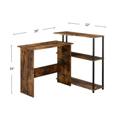 Wooden Writing Desk With Side Shelf - Antique White And Black 4 Wooden Writing Desk With Side Shelf - Antique White And Black - Image 4