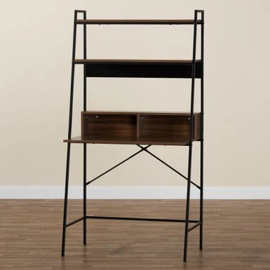 Baxton Studio Palmira Industrial Wood And Metal Desk With Shelves-Walnut Brown - Walnut Brown, Black 9 Baxton Studio Palmira Industrial Wood And Metal Desk With Shelves-Walnut Brown - Walnut Brown, Black - Image 9