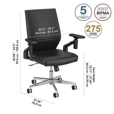 Cabot Mid Back Leather Office Chair By Bush Furniture - Dark Gray Leather 13 Cabot Mid Back Leather Office Chair By Bush Furniture - Dark Gray Leather - Image 13