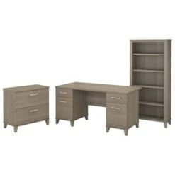 Somerset 60W Office Desk With Cabinet And 5 Shelf Bookcase - Ash Gray -Office Storage Sales 3aa493bd 5f5a 4650 8554 7f1b971ce7fd