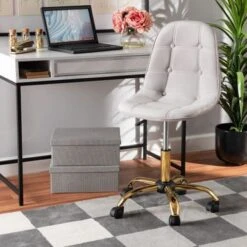 Baxton Studio Kabira Contemporary Glam And Luxe Velvet Fabric And Gold Metal Swivel Office Chair - Grey, Gold -Office Storage Sales 3d02e7d3 6ad9 4fe1 89af 125ba702324a