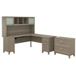Somerset 72W L Shaped Desk With Hutch And Lateral File Cabinet - Sand Oak -Office Storage Sales 3f38fada 6b01 4e6d 8b95 259efd7cc678