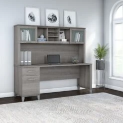 Bush Furniture Somerset 72W Office Desk With Hutch In Ash Gray - Mocha Cherry -Office Storage Sales 3fddc786 05c9 4c3c 919c 100d96ad89d4