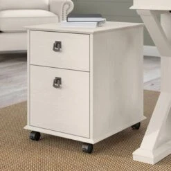 Homestead Farmhouse Mobile File Cabinet By Bush Furniture - Linen White Oak