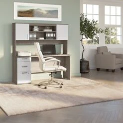 Ridgeley 65W Computer Desk With Hutch By Bestar - Charcoal Maple -Office Storage Sales 412a4450 1482 424a 8afa 13db85659a6f